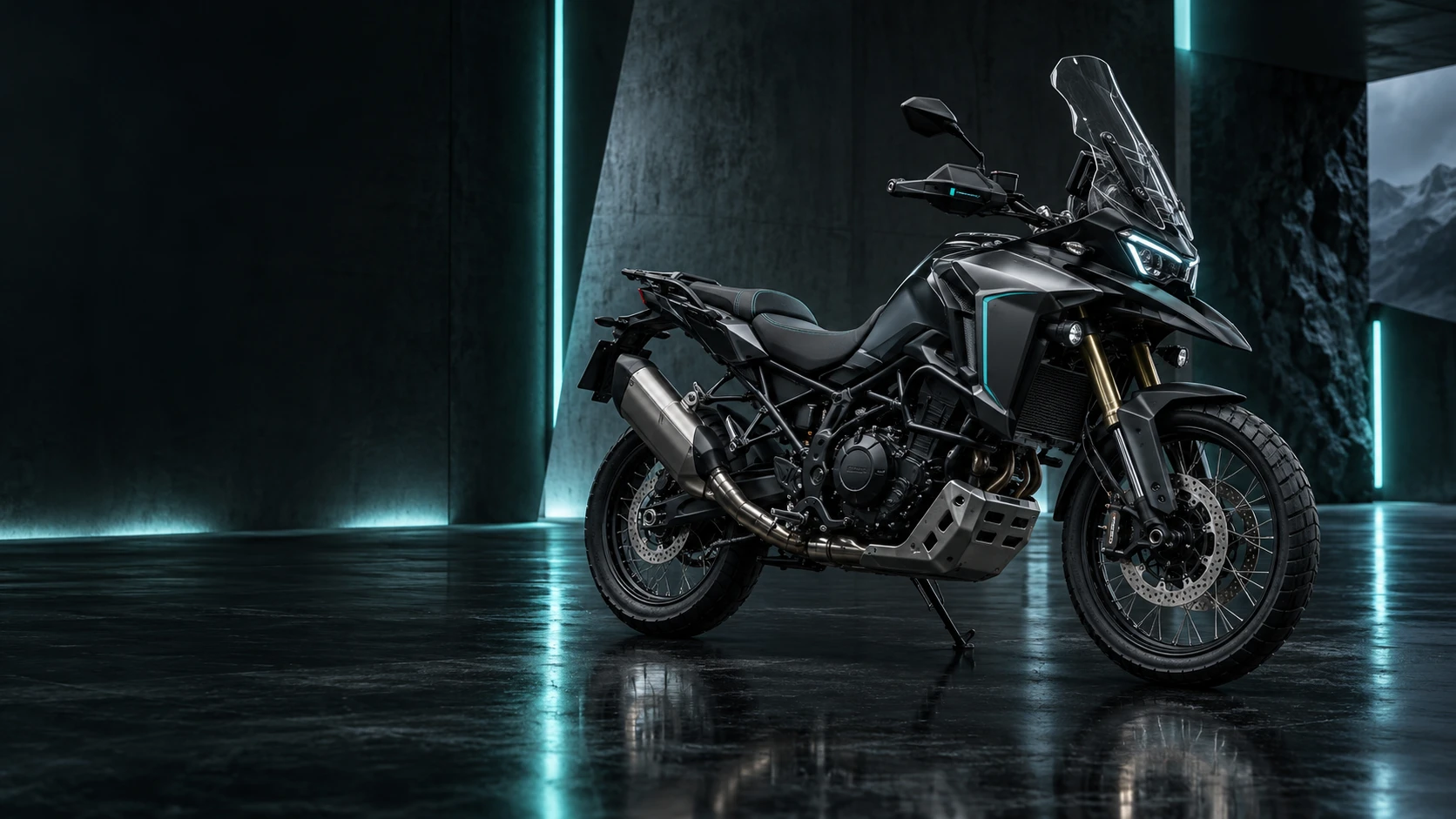 Escena conceptual de moto de aventura